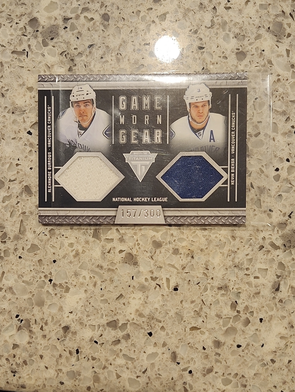 Panini Game Worn Gear Dual Patch Card - White & Blue Burrows & Bieksa
